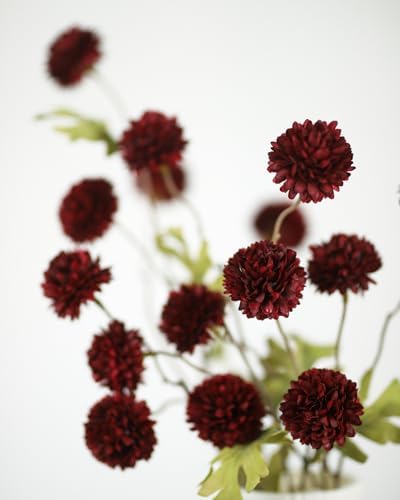 DuHouse 6pcs Faux Silk Pompon Mum Small Chrysanthemum Ball Burgundy