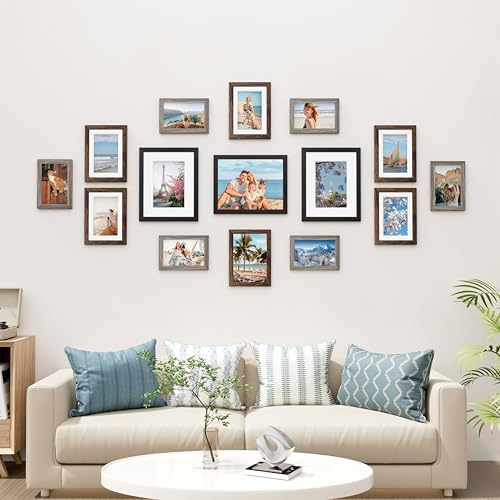 Vittanly 15 Pack Gallery Wall Frame Set, Black, Brown, Dark Grey