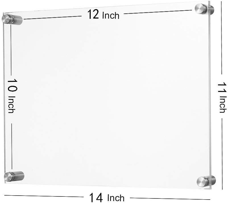 Meetu 11x14 Acrylic Picture Frames -Inner 10x12 Wall Mount Photo Frame Frameless Clear Floating Frame for Document