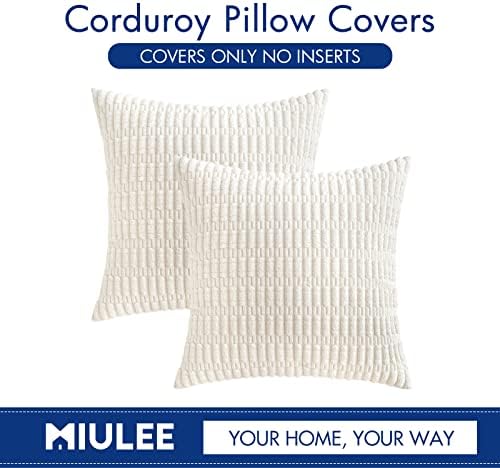 MIULEE Corduroy Decorative Throw Pillow Covers 20x20 Pure White Pack of 2