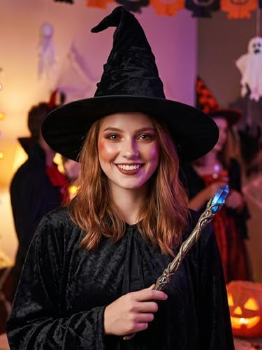 Halloween Witch Hat, Ruched Witches Hats for Women Wizard Hats Halloween Costume Accessories Cosplay Party Decorations Favors