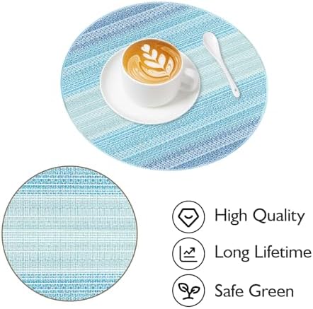 Niviy Round Placemats, Placemats Set of 6, 12x18 Inch Washable Place Mats Easy to Clean Heat Resistant Table Mats Wipeable Placemat for Holiday Party Kitchen Dining Table Decoration, Blue