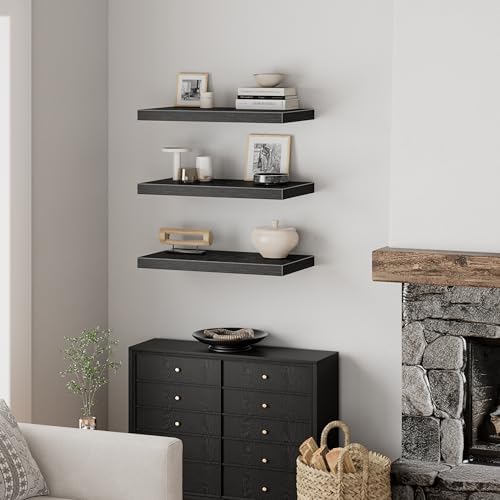 QEEIG 10" Deep Floating Shelves for Wall (Black, Set of 3, 23.6" x 10")