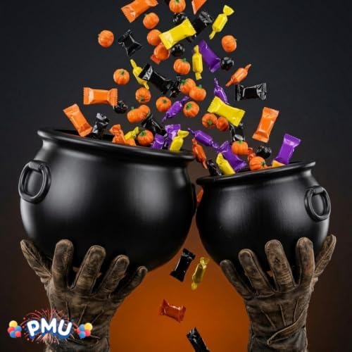 PMU Halloween Cauldron 2pc- 12", 10" Witch Plastic Cauldron bowl Black, For Halloween Decor