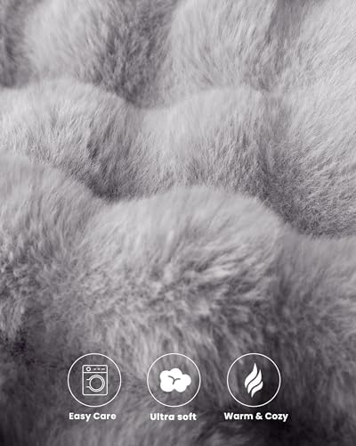 Ultra Soft Cozy Faux Fur Throw Blanket, Fuzzy Plush Thick Bubble Blanket, Oversize Luxury Fluffy Blanket for Couch