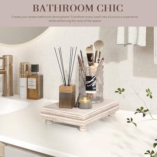 Decorative Tray Wood Pedestal Stand / Natural