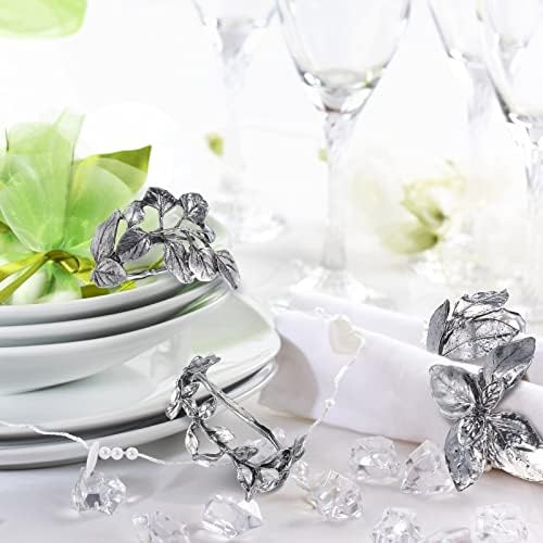 Cunhill 8 Pcs Herb Napkin Rings Set Vintage Leaf Napkin Holders, Silver