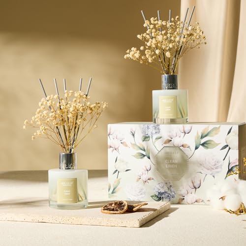 Airkeep Reed Diffuser 3.38 oz (100ml) 2pk, Clean Linen Scented Reed Diffuser Set,Reed Diffuser & Oil Diffuser Sticks