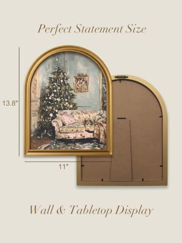 TwoDays Vintage Christmas Cozy Scene 11" x 13.8" Arched Framed Wall Art