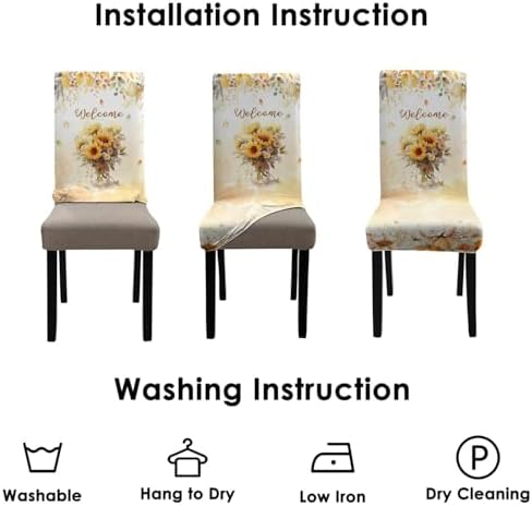 Fall Chair Covers Set of 4, Fall Decorations Stretch Removable Washable Dining Room Thanksgiving Chair Protector Slipcovers Autumn Decor Holiday Party Kitchen Home Decorations (Fall 2, 4 PCS)