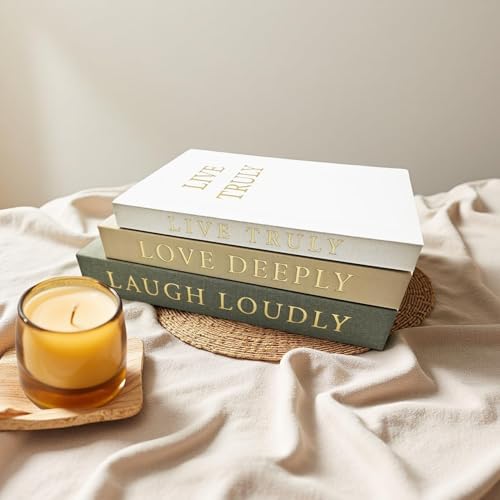 Aesthetic Decorative Books, Set of 3 Linen Faux Books for Decoration