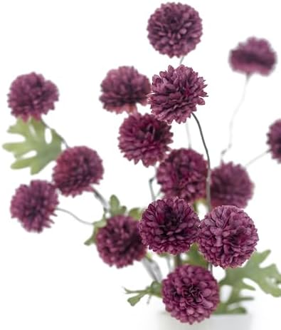 DuHouse 6pcs Artificial Flowers Faux Silk Pompon Mum Chrysanthemum Ball