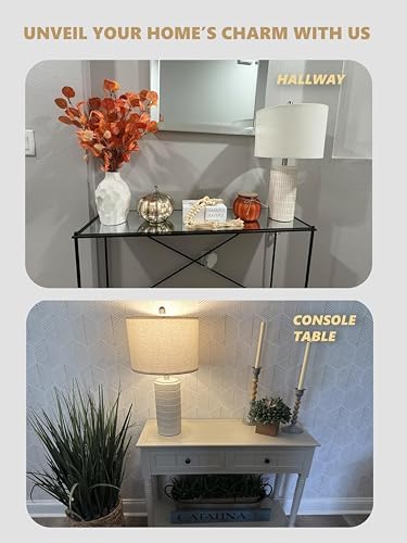PoKat 23'' Bedside Table Lamp for Bedroom Nightstands, Modern Ceramic Decor