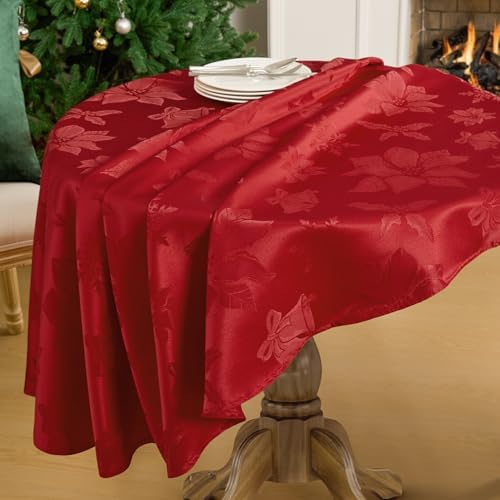 Softalker Christmas Jacquard Round Tablecloth, 70 inch, Red