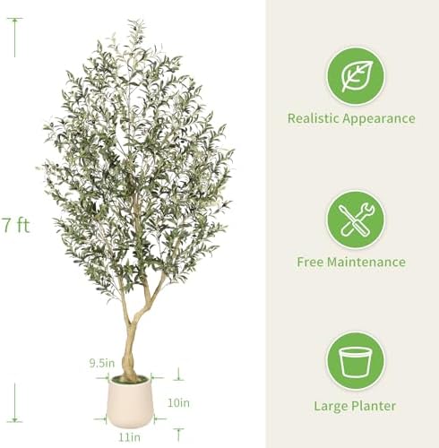 Realead 7ft Artificial Olive Tree with Tall Exquisite Planter