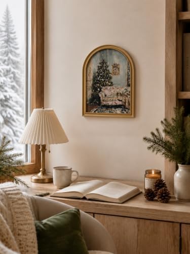TwoDays Vintage Christmas Cozy Scene 11" x 13.8" Arched Framed Wall Art