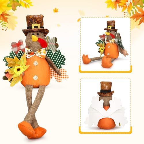 Lovinland 2 Pack Stuffed Animal Turkey Doll Thanksgiving Table Decoration