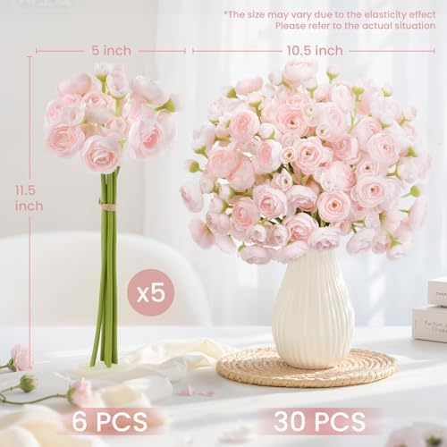Alupssuc 30Pcs Ranunculus Artificial Flowers Faux Silk Mini Flowers Indoor
