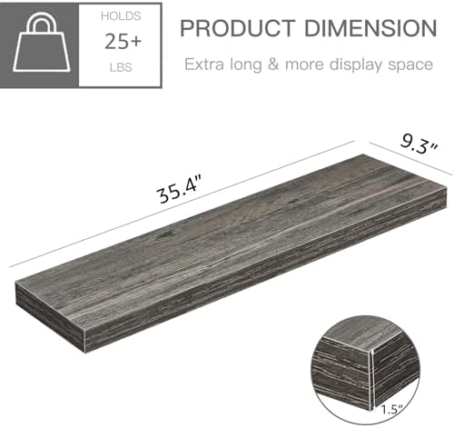 QEEIG Long Floating Shelves for Wall (Grey, Set of 2, 35.4")