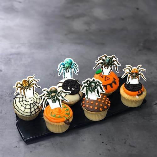 Gyufise 36Pcs Halloween Spider Cupcake Toppers - Spider Cake Picks - Halloween Horror Cupcake Decors - Baby Shower Party Cake Decoration Supplies