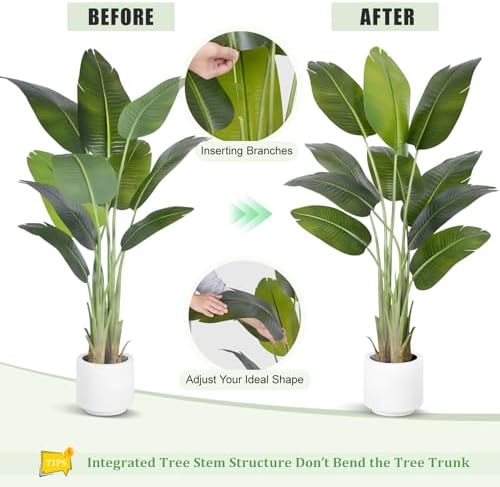 Artificial Bird of Paradise Plant 5Ft Tall Fake Tropical Palm Tree Large Fake Plants with 10 Silk Banana Leaves Faux