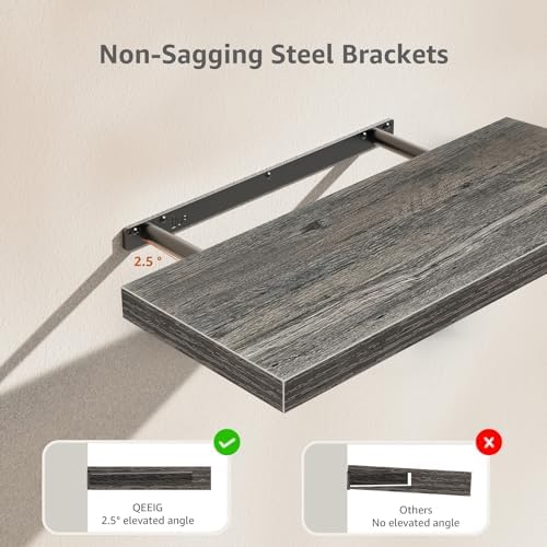 QEEIG Bathroom Long Floating Shelves for Wall (Grey, Set of 2, 23.6")
