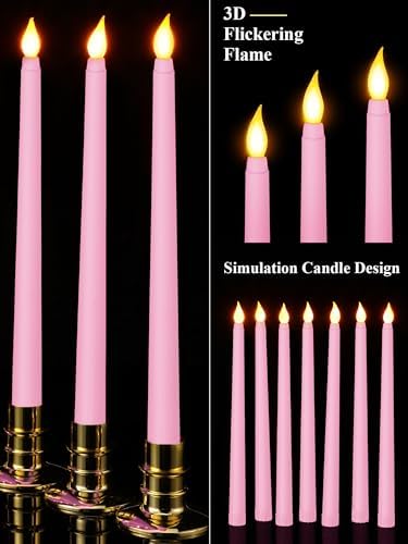Treela Battery Operated LED Taper Candles,Basic,11 Inch,Pink