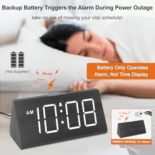 DreamSky Wooden Digital Alarm Clock for Bedroom Living Room, Large Numbers