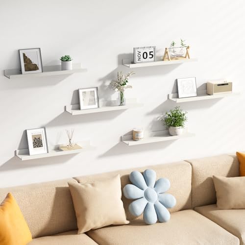 upsimples Floating Shelves for Wall Decor and Storage, White, 6Pcs 23.6''