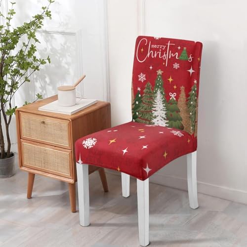Christmas Chair Covers Set of 4,Xmas Tree Dining Chair Slipcovers,Elastic Removable Washable Dining Parsons Chair Protectors,Christmas Decor for Home Red