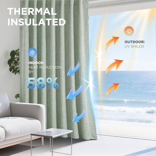 Joydeco Blackout Curtains for Bedroom - 96 Inch Long 100% Light Blocking 2 Panels Sage Green Drapes, Thermal Insulated