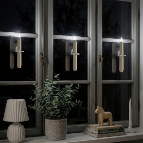 Homemory 12 Pcs Window Candles with Sensor Dusk to Dawn, White Wight Candlesticks with Suction Cups, Roman Column Christmas Window Candle Battery Operated, Flameless Led Taper Candles for Windows