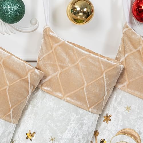 LUBOT New Christmas Stockings Set of 6 Embroidered 20" Xmas Family Traditional Fireplace Hanging Gold Sequin Decor Velvet Satin Fabric Gifts for Christmas Holiday
