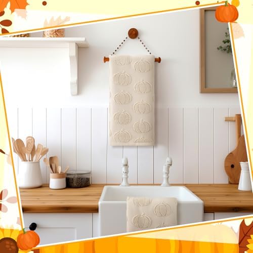 Mindsoft 2 Pcs Fall Hand Towels 3D Pumpkin Jacquard,Beige
