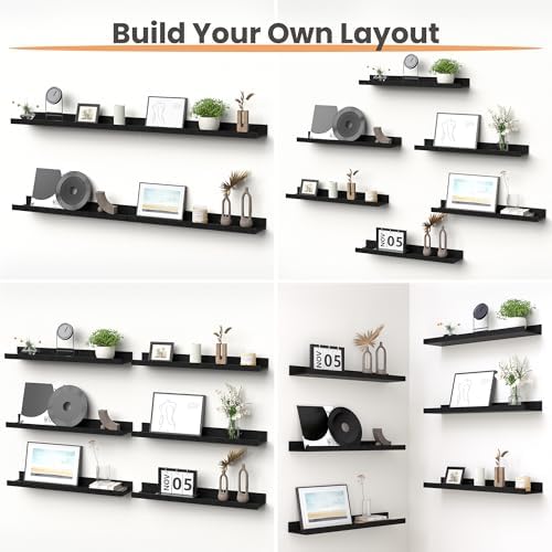 upsimples Floating Shelves for Wall Decor and Storage, Black, 6Pcs 23.6''