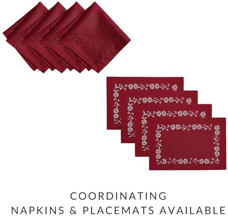 Poinsettia Noel Laser Cut Placemats, Set of 4, Red - 13"W x 19"L