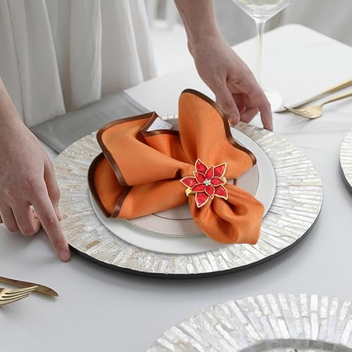Christmas Napkin Rings Set of 8,Poinsettia Napkin Rings Red Flower Christmas Holders Metal Napkin Buckle for Thanksgiving Wedding Party Birthday Table Decoration Dinning