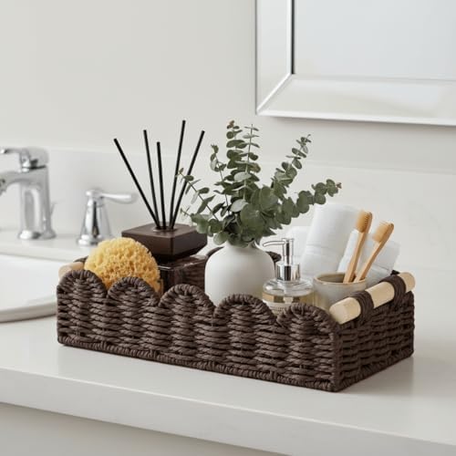 CubesLand Toilet Paper Storage Basket Organizer, Small Wicker Decor Basket