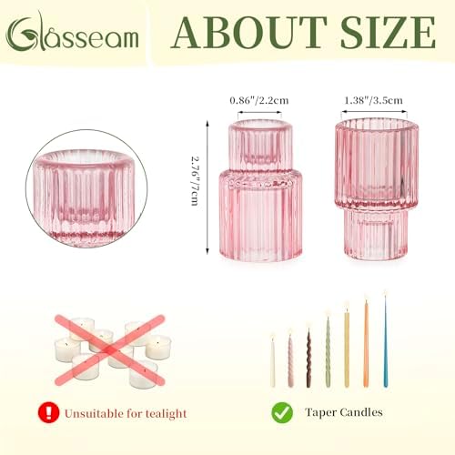 Glasseam Taper Candle Holders Bulk: 20 Pcs Small Candlestick for Christmas