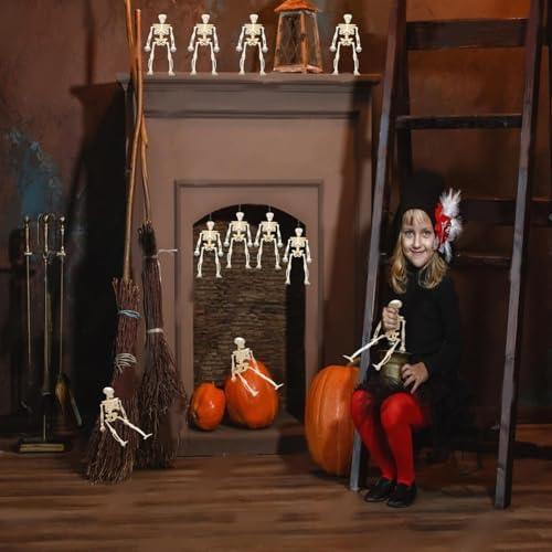 8PCS Mini Skeletons - 6 Inch Skeleton Figurines for Halloween Indoor/Outdoor Decor & Party Favors