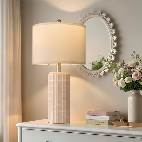 PoKat 23" Pink Ceramic Table Lamps Set of 2, Modern Bedroom Lamps for Girls Room, Bedside Lamps for Night Stands, Cute