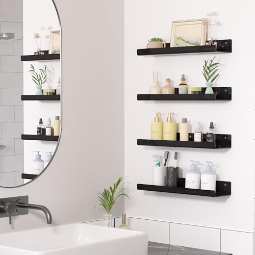 upsimples 2 Pcs 15" Acrylic Shelves for Wall Organize and Display, Black