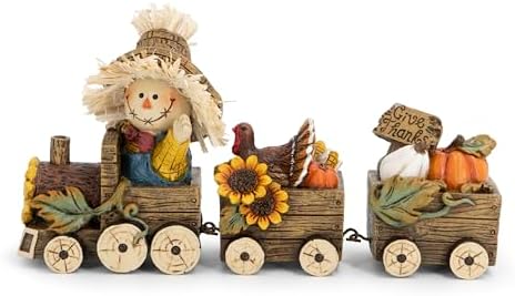 Hodao Fall Harvest Scarecrow Train Decoration, Thanksgiving Centerpiece