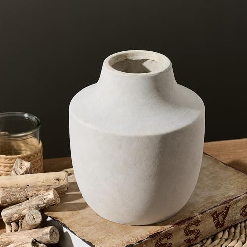 Mitt&Ditt Ceramic Flower Vase, 7.5 inch Off-White Farmhouse Rustic Vase, Handcrafted Weathered Pottery Vases, Small