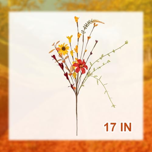 J'FLORU Artificial Fall Flowers 12 Pack Fall Floral Picks 17 Inch Autumn Flower Stems for Thanksgiving Harvest Vases Centerpieces Flower Arrangements