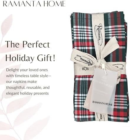 Ramanta Home Plaid Tartan Christmas Cloth Napkins Set of 4 - Green