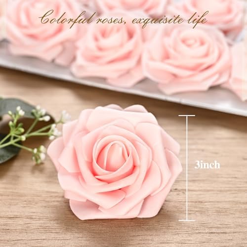 BLEUM CADE 16Pcs Artificial Flowers Fake Foam Roses with Stems for Wedding