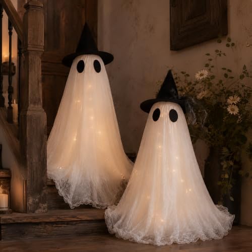 2 Pack Cute Glowing Ghost Decor - Halloween Ghost Decorations