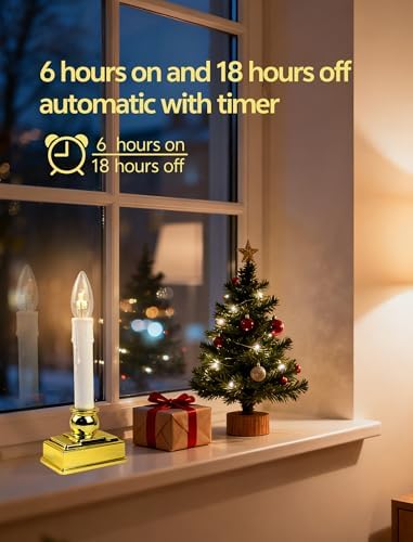 4Pk Christmas Window Candle Light 8.5In Battery Operated Candle with Timer