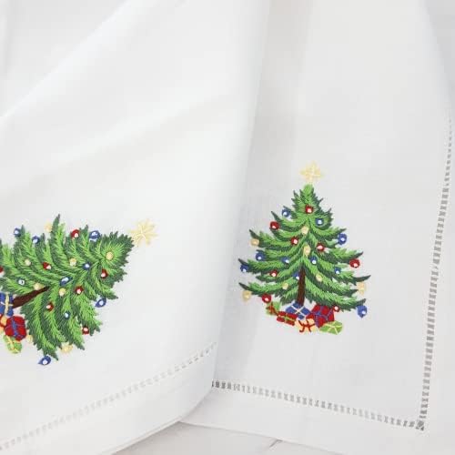 HCRAFT Embroidered Cotton Table Napkin, Cloth Napkins Set of 4 18"x18" Christmas Tree Napkin Square Fabric, Dining Room, Napkins Cloth Machine Washable, Christmas Napkins, Great Present Ideas
